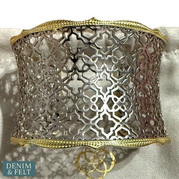 Kendra Scott Candice Statement Cuff Bracelet – Gold & Silver Filigree Adjustable - Picture 10 of 14